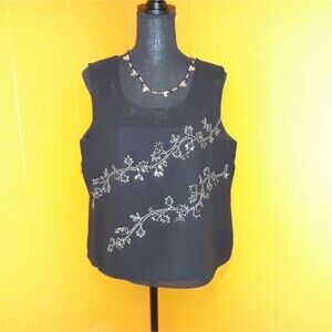 R AND M Richards sleeveless sequined black top